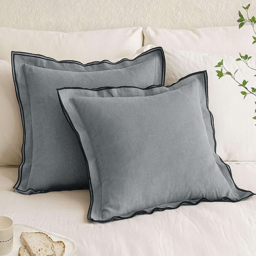 3899 Linen Throw Pillow Covers, 2 Piece 20x20 Inch Light Grey, Boho Euro